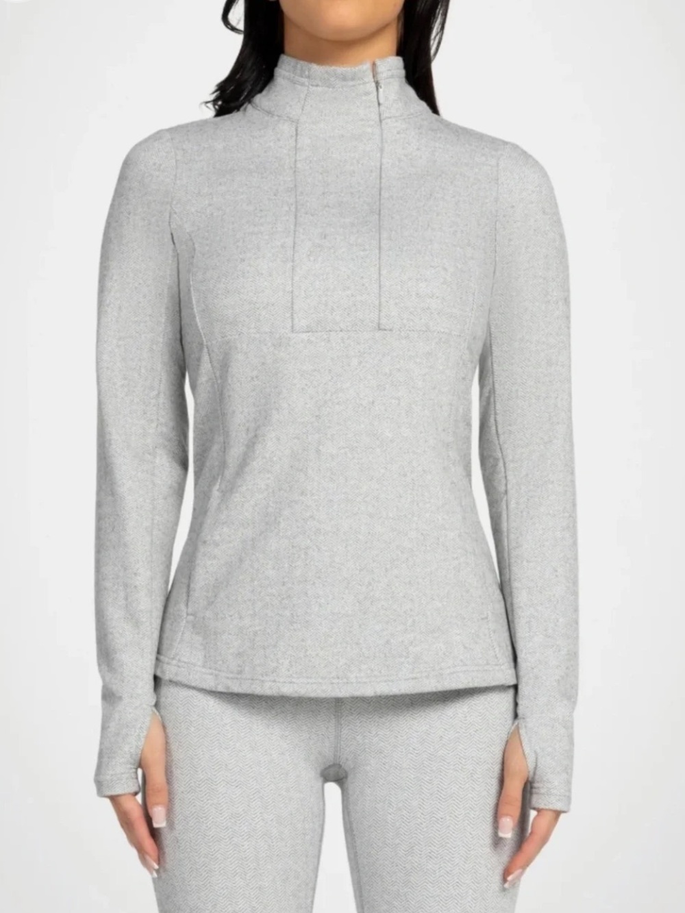 NWOT Kyodan Alpine 1/4 Zip Double Brushed Gray Herringbone jacket thumb hole